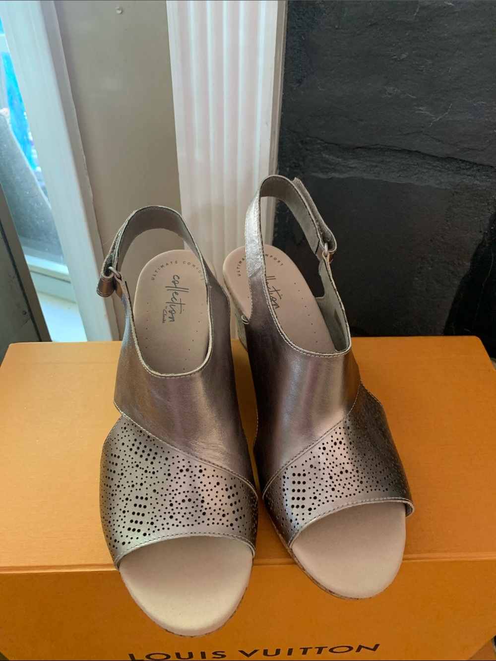 Clarks Metallic Bronze Open-Toe Slingback Clogs
